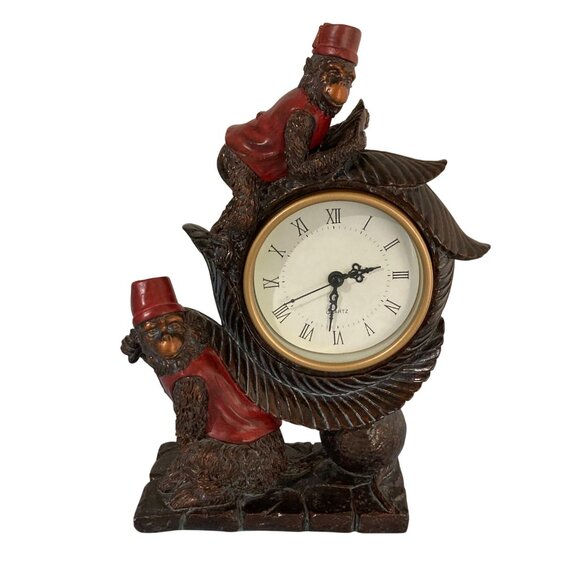 Vintage 1980s Capuchin Monkeys Mantle Quartz Battery Bellhop Clock - Picture 4 of 8